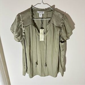 Rachel Zoe Sage Green Ruffled Sleeve Tie Front Blouse